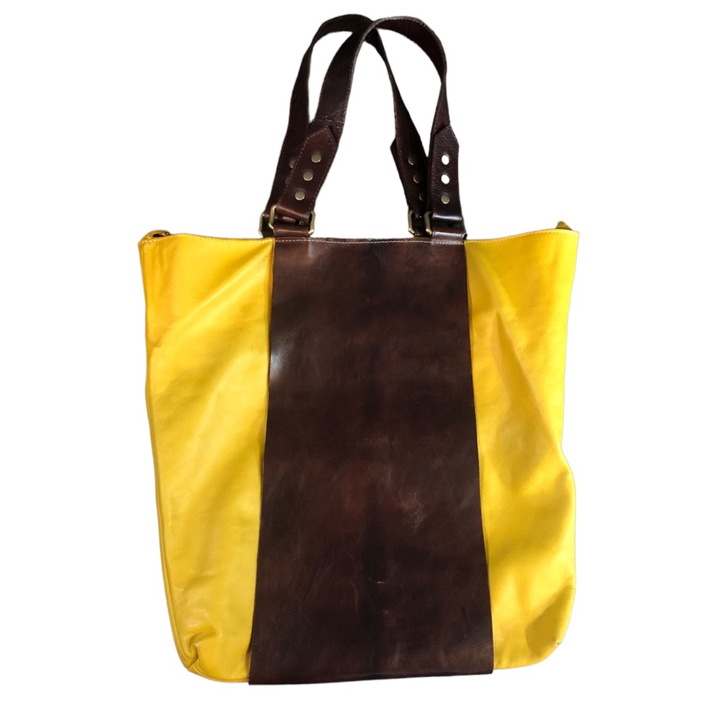 Marta Ray || Mustard Yellow and Leather Brown Tote Bag